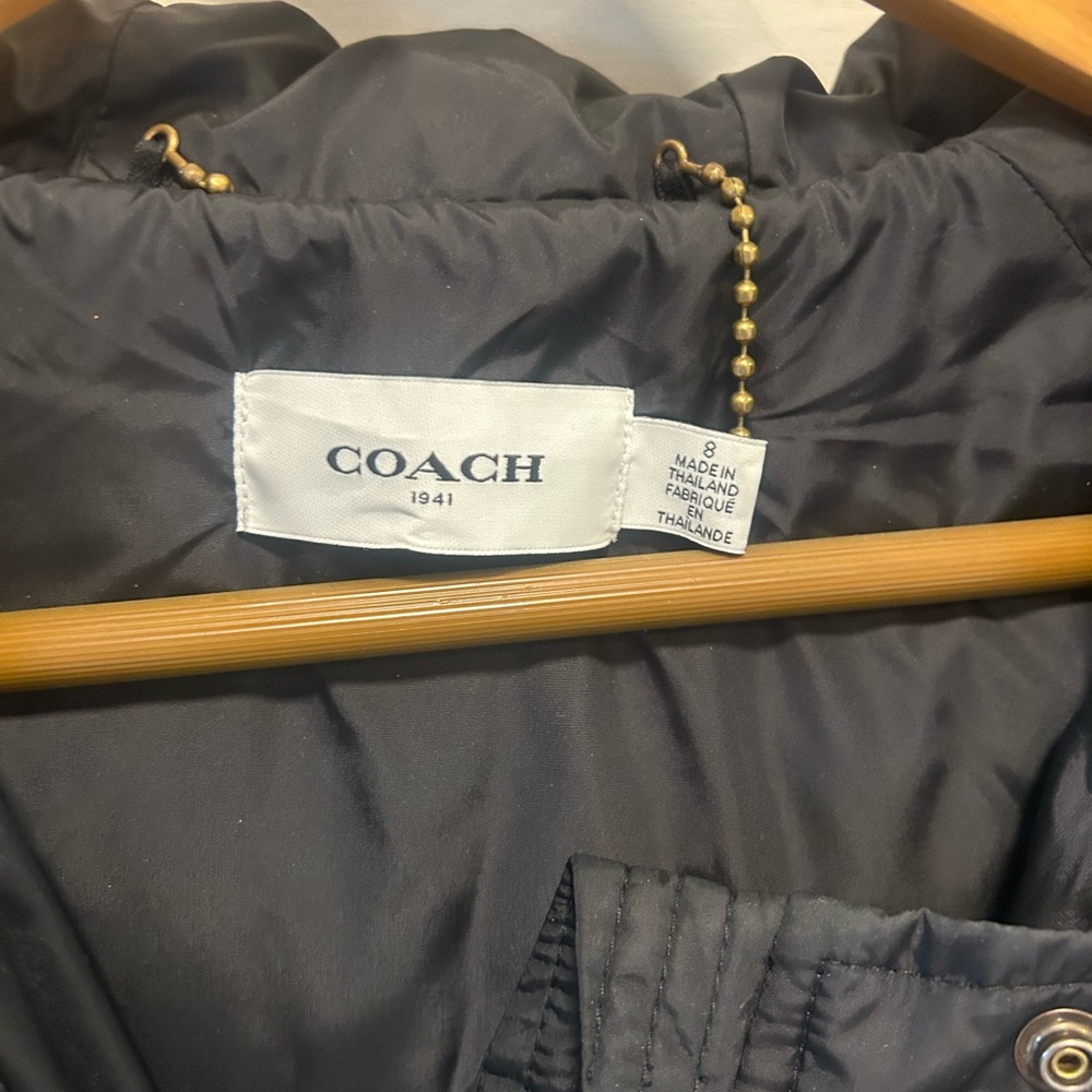 COACH Black Puffer Coat with Fur Trim - Picture 5 of 6